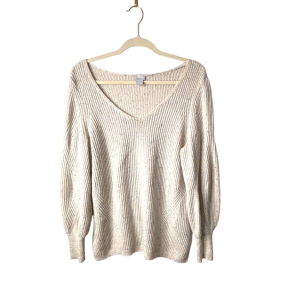 Chico's Women's Natural Rib Knit Sweater with Blouson Sleeves Size 1/M - Picture 1 of 6